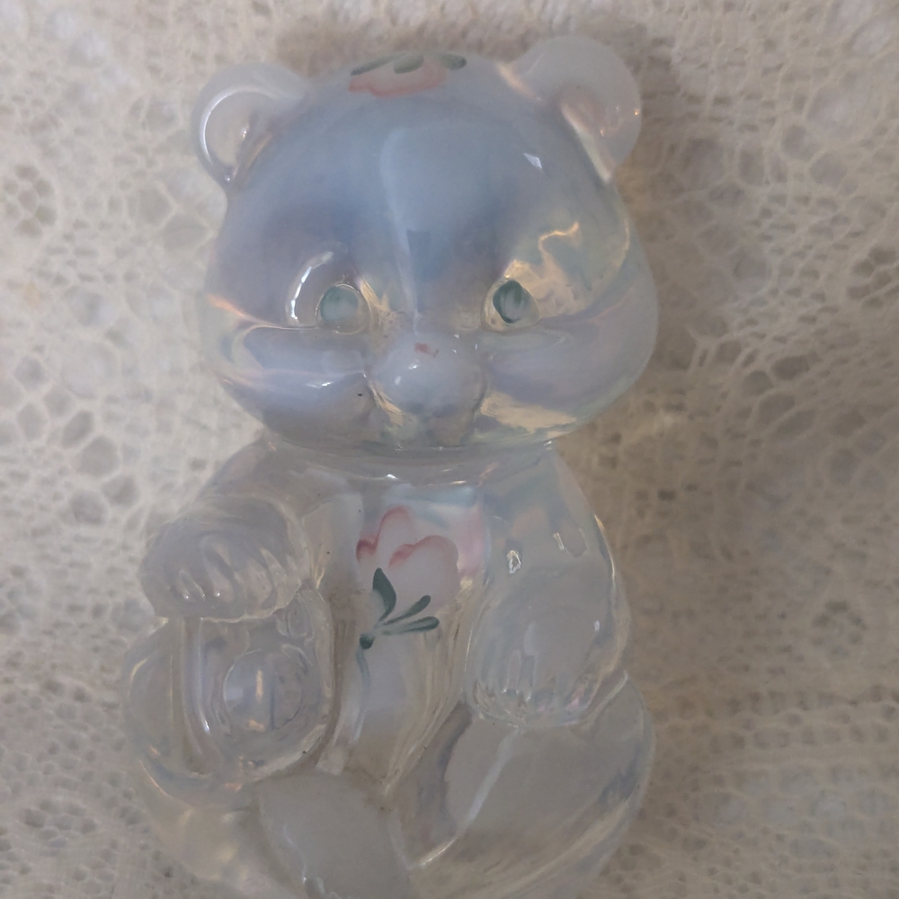Fenton Art Glass Bear Figurine with Floral Design .